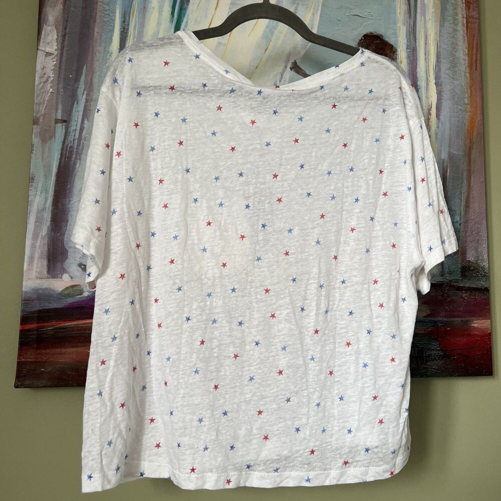 Rails Sz L Stars White Linen Blend Shirt Short Sleeve V Neck NWT - Picture 2 of 6